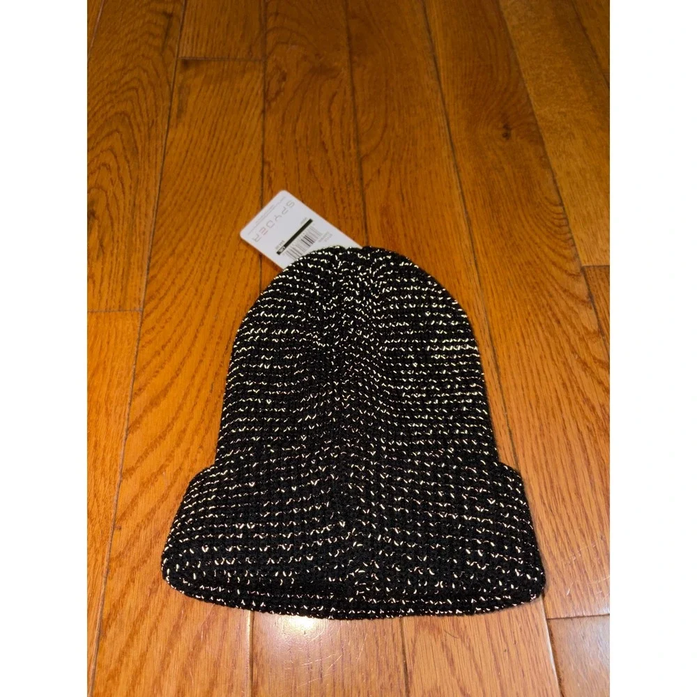 Spyder Big Girls Black Reflective Chunky Cuff Beanie Fleece Lined Hat L/XL 10-16